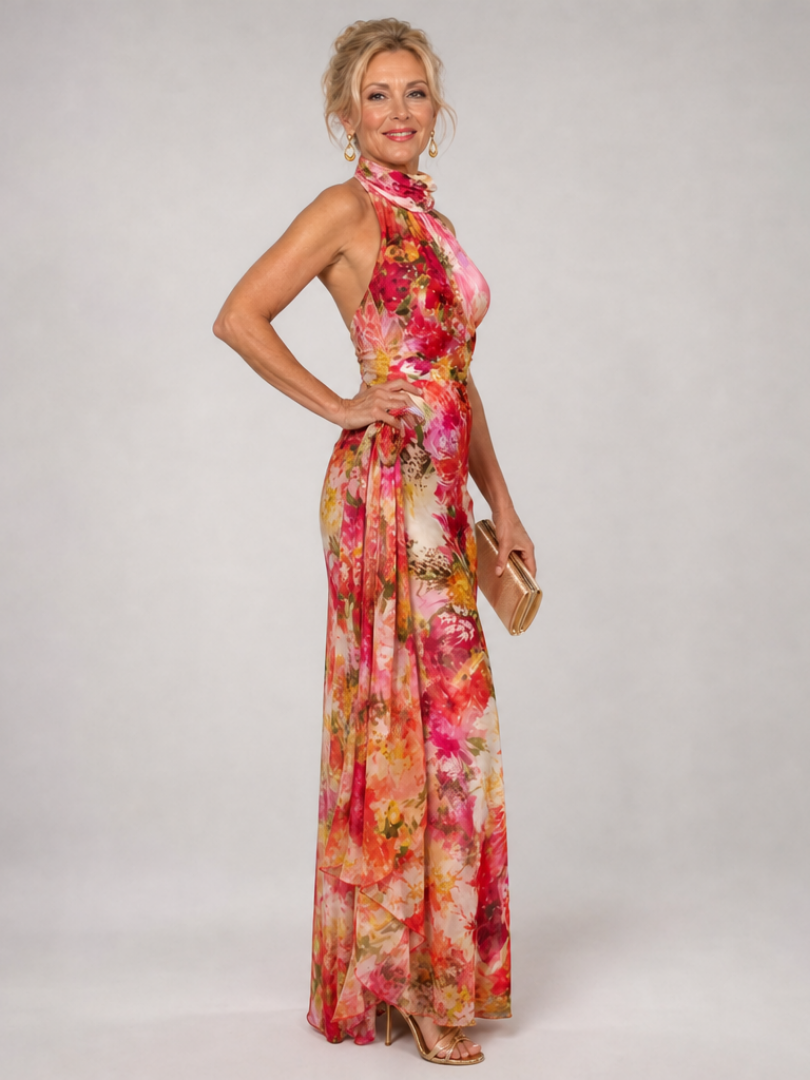Elisabetta | Robe Maxi à Imprimé Floral avec Col Halter
