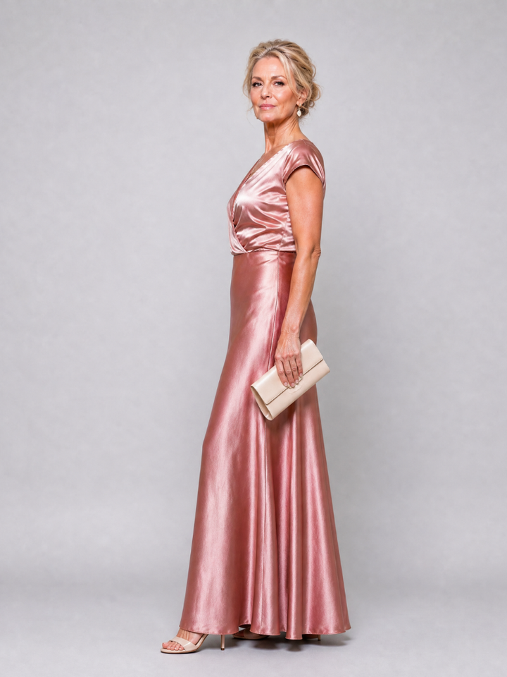 Samouse | Robe Maxi à Manches Courtes et Corsage Drapé