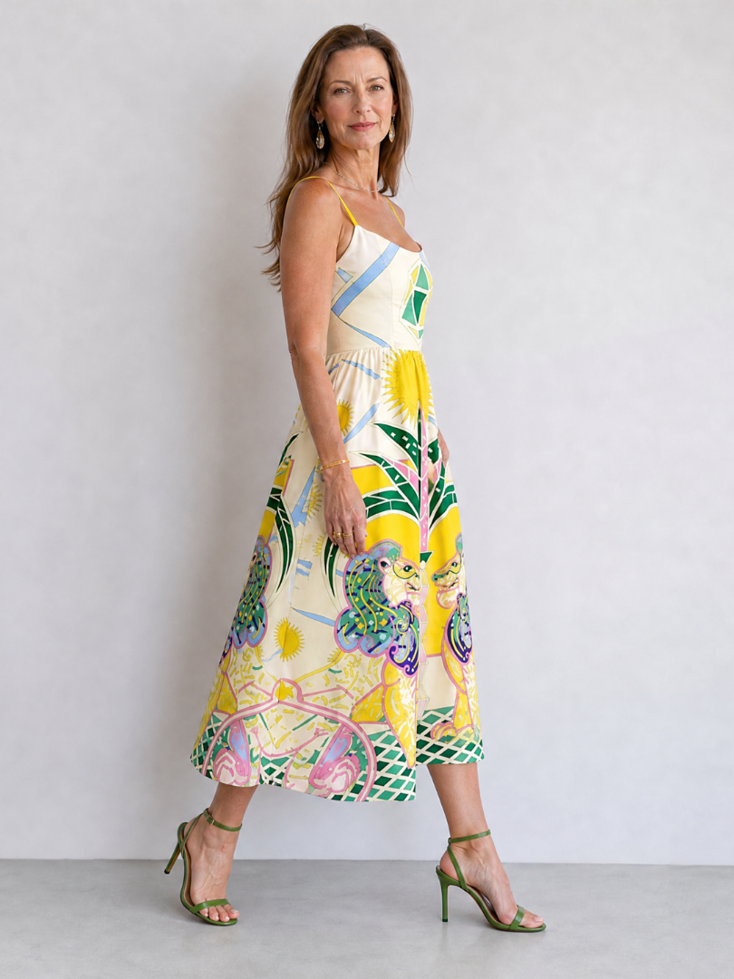 Zephyrelle | Robe Midi Imprimé Lion Géométrique