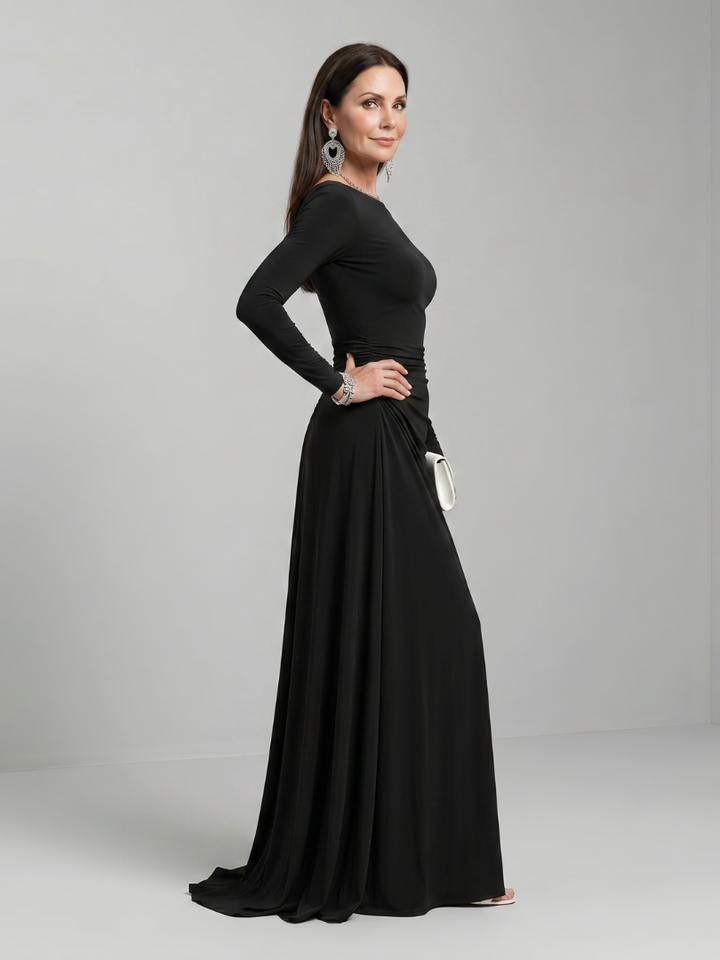 Auvelle | Robe Maxi Fluide à Manches Longues et Col Bardot