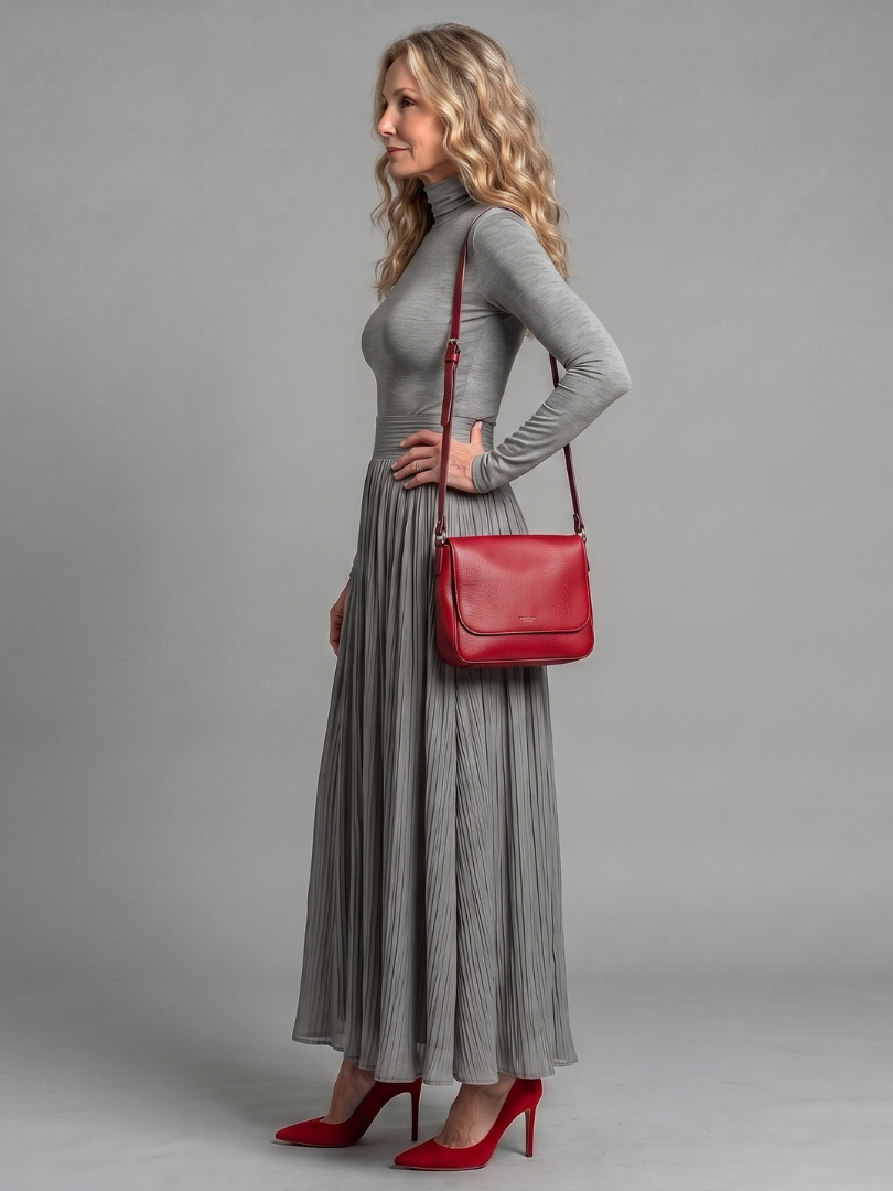 Auvelle | Robe Midi à Col Roulé à Manches Longues et Taille Définie