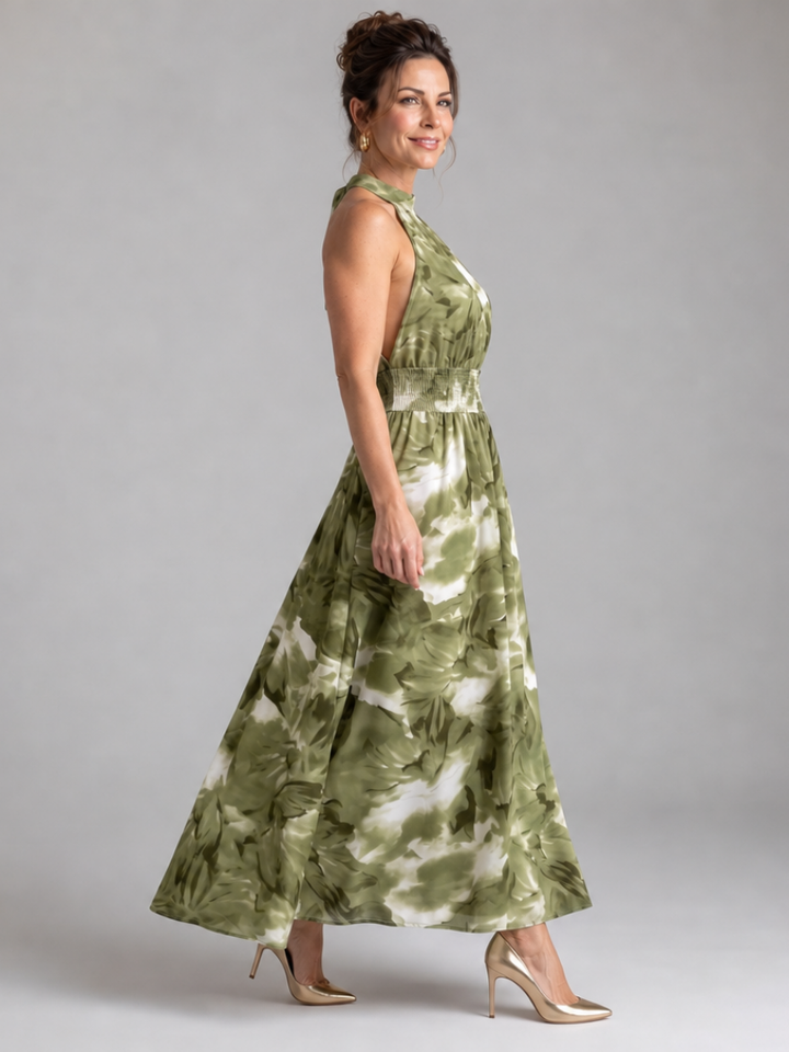 Olivia | Robe Midi Imprimé Abstrait à Taille Roulée