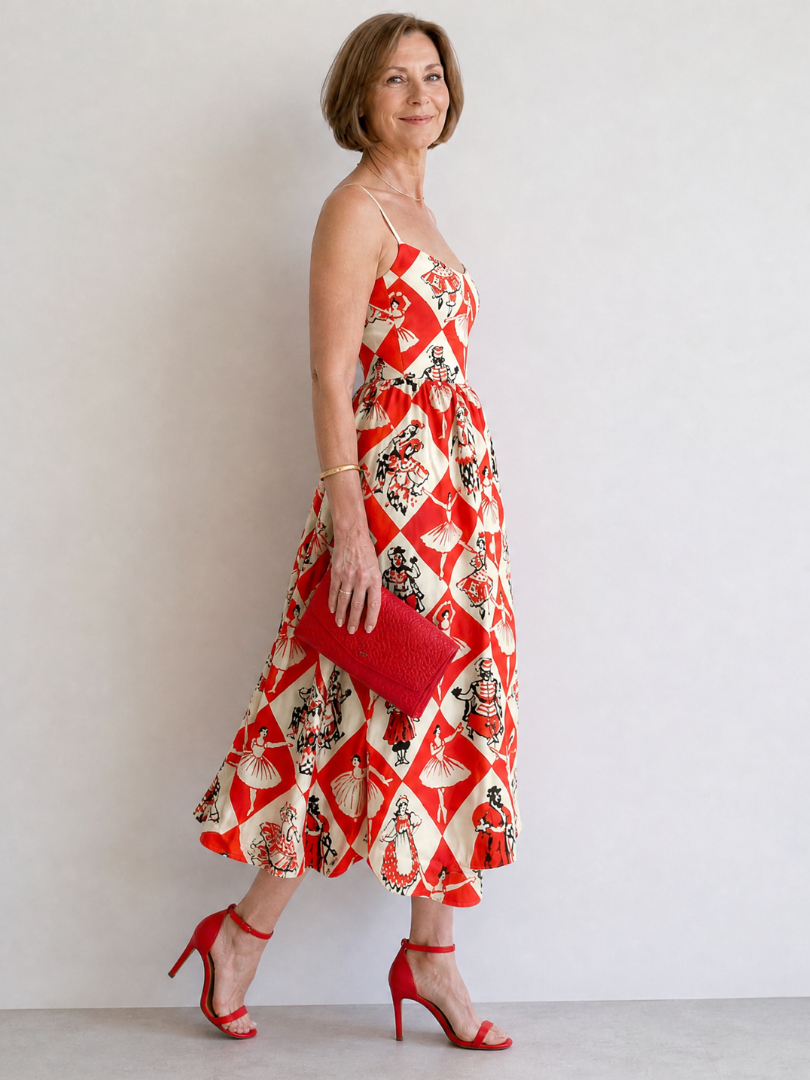 Virelina | Robe Midi Sans Manches Imprimée Diamant