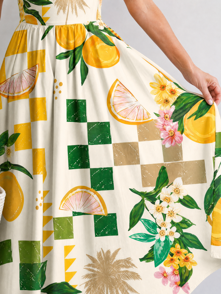 Aurexia | Robe Midi Sans Manches Imprimée Agrumes
