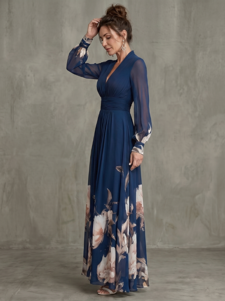 Auvelle | Robe Maxi à Manches Plissées Transparentes