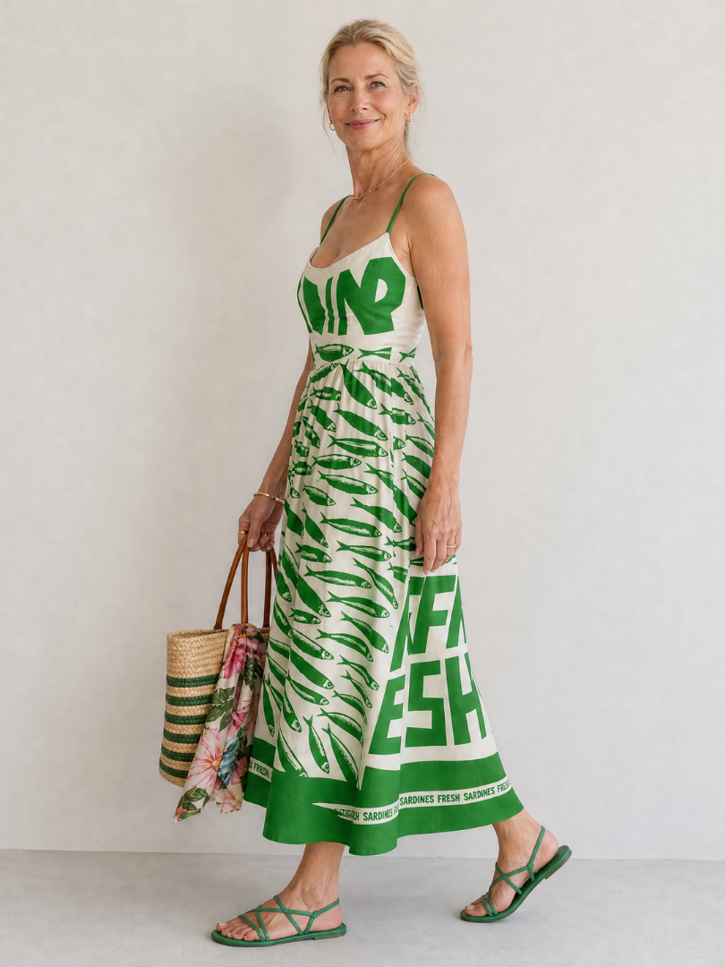 Marivelle | Robe Midi Imprimée Poissons