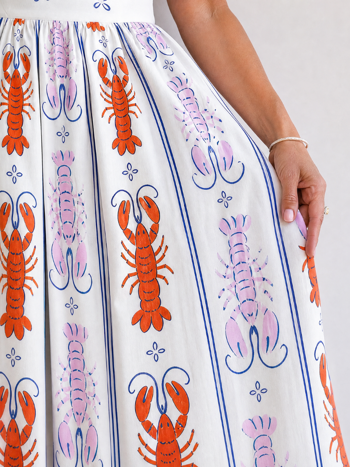 Coralyse | Robe Midi Sans Manches Imprimée Homard