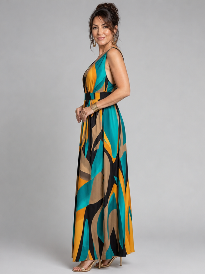 Auvelle | Robe Maxi Sans Manches à Imprimé Abstrait