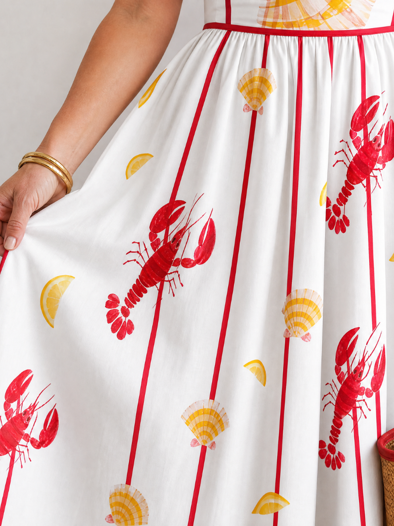 Coriselle | Robe Midi Imprimée Homard et Coquillage