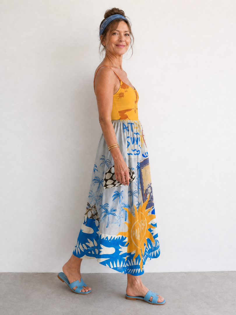 Zarman | Robe Midi Sans Manches Imprimée Côte