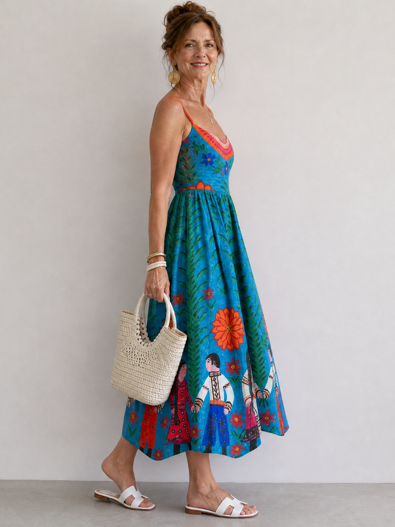Xylienne | Robe Midi Sans Manches Imprimé Folk
