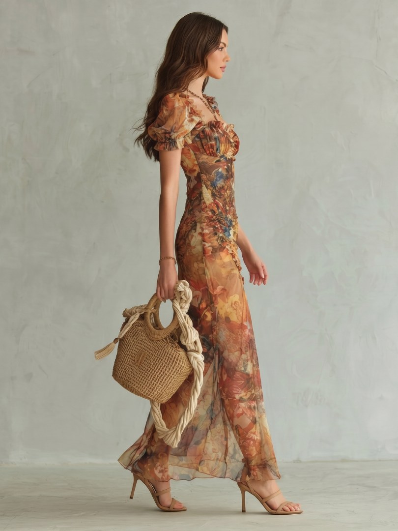 Ciel | Robe Midi Froncée à Manches Volantes