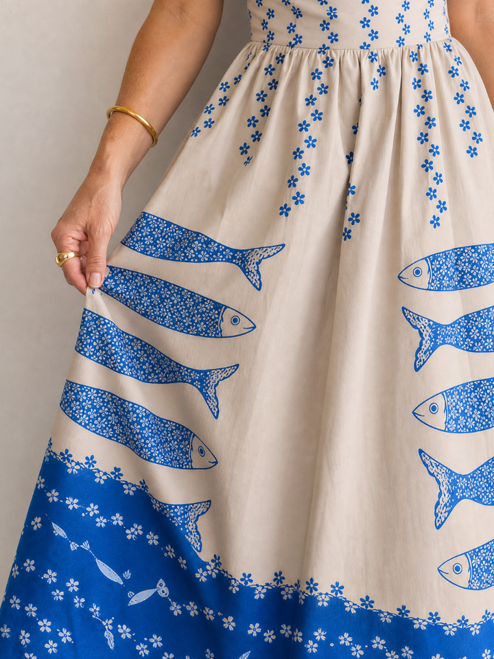 Mukara | Robe Midi Sans Manches Imprimée Poissons