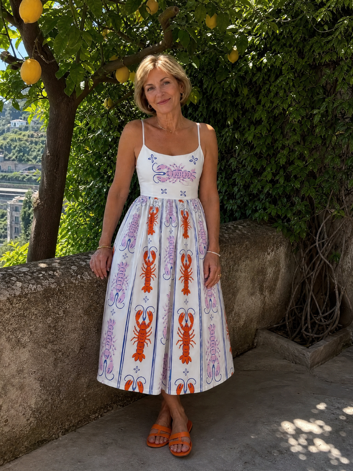 Coralyse | Robe Midi Sans Manches Imprimée Homard