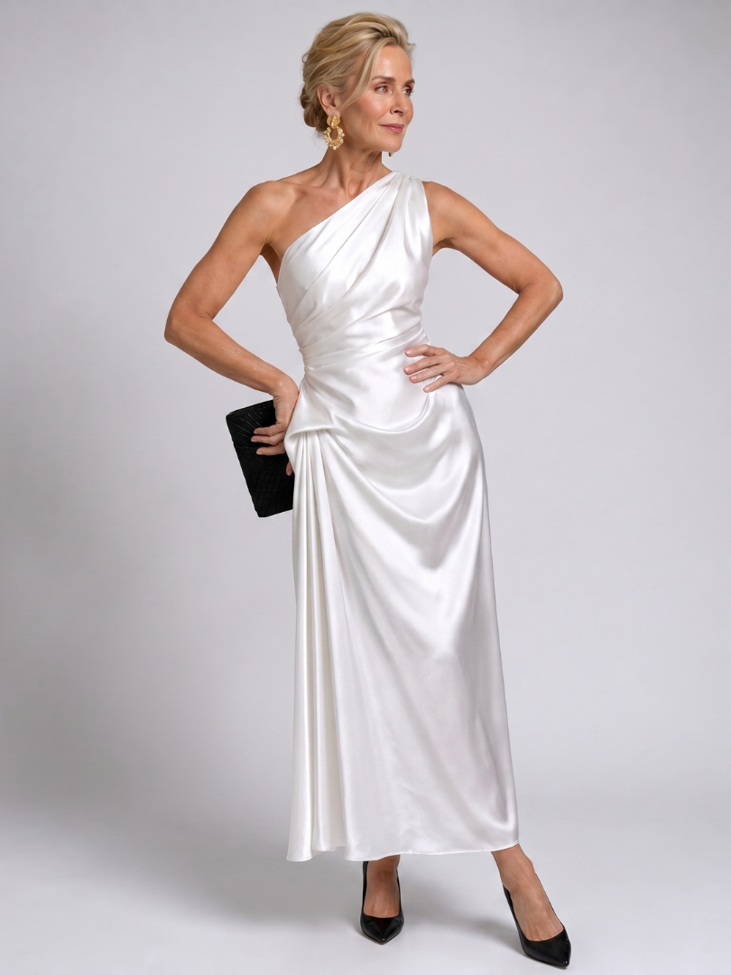 Zeima | Robe Midi Drapée Satinée à Une Épaule