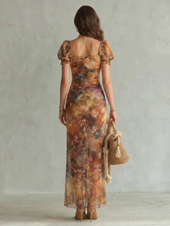 Ciel | Robe Midi Froncée à Manches Volantes