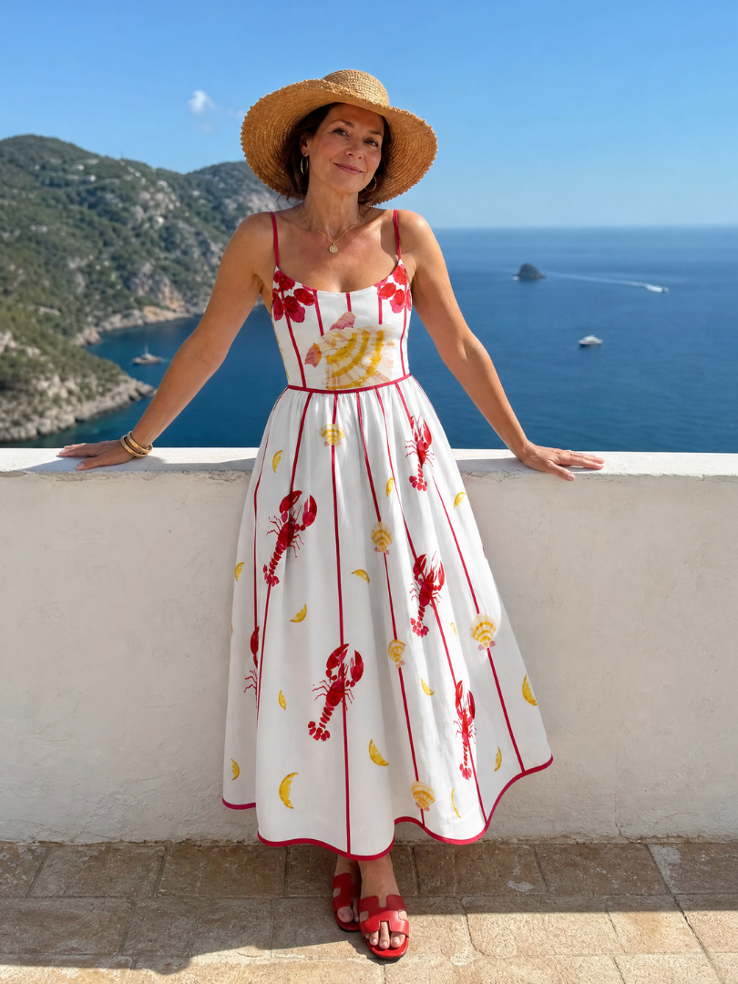 Coriselle | Robe Midi Imprimée Homard et Coquillage