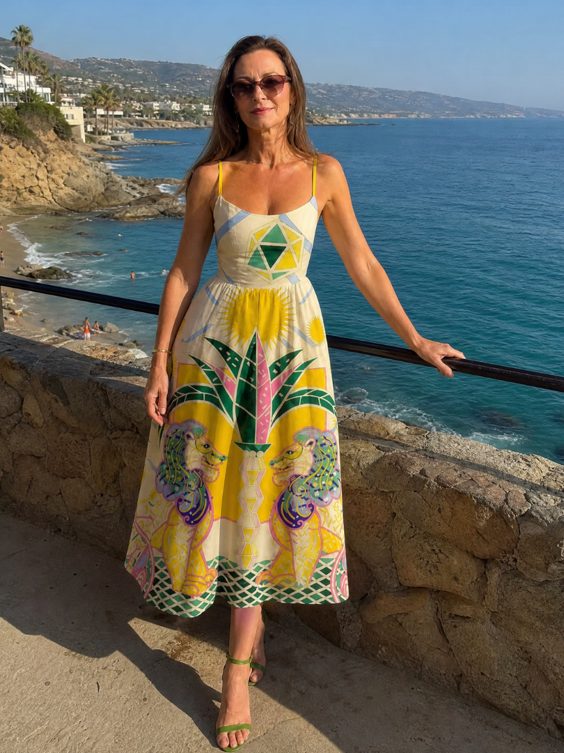 Zephyrelle | Robe Midi Imprimé Lion Géométrique