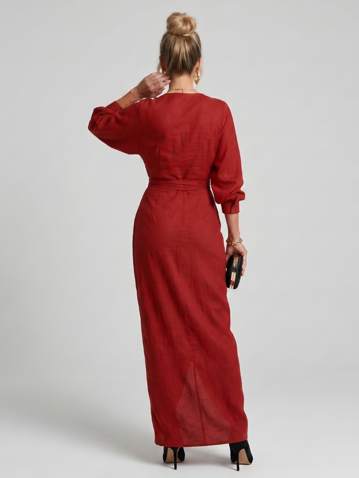 Auvelle | Robe midi à manches longues avec drapé croisé