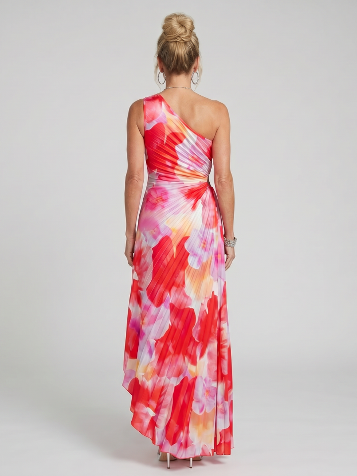 Taya | Robe Midi à Bretelle Unique avec Corsage Plissé