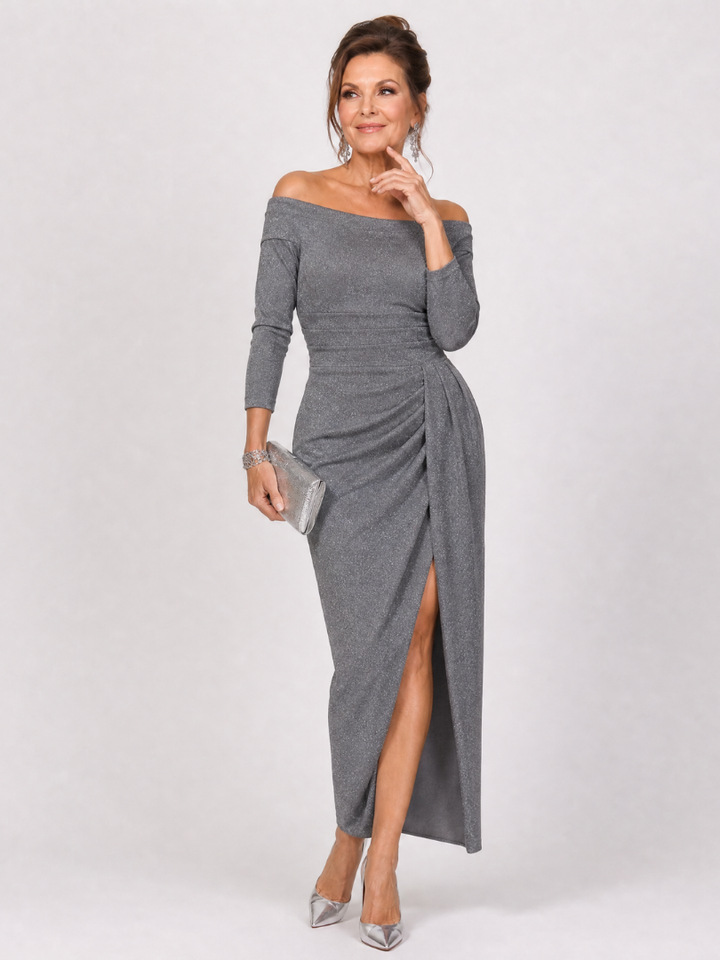 Tindra | Robe Midi Fendue à Épaules Dénudées