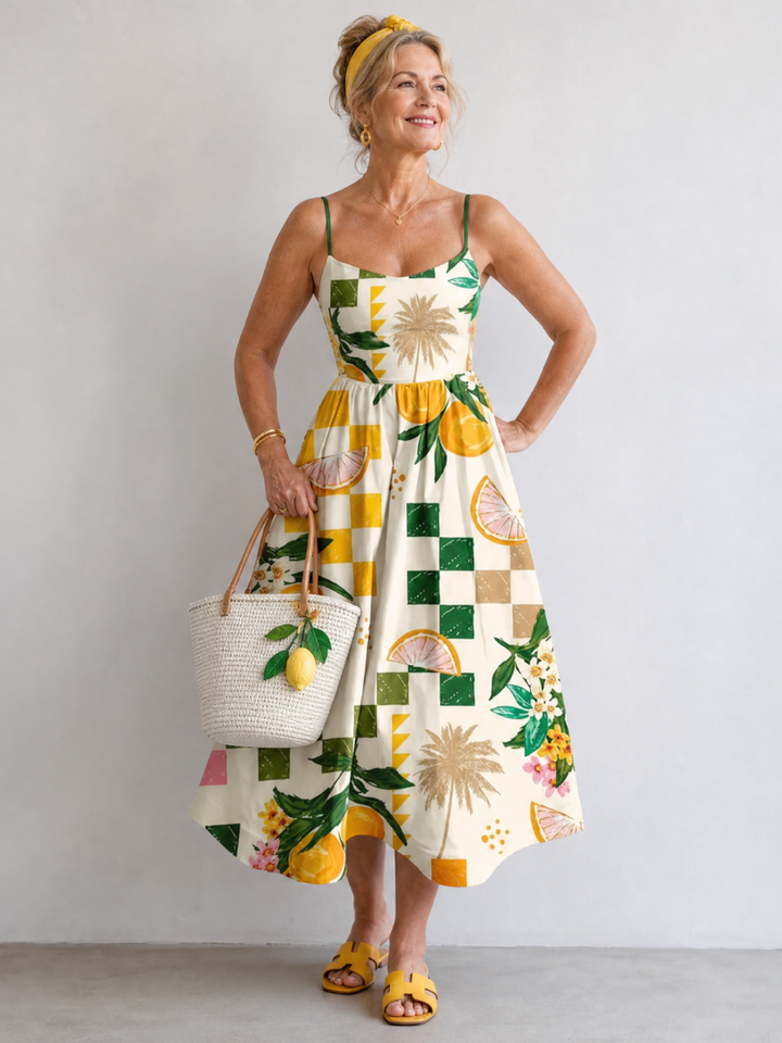 Aurexia | Robe Midi Sans Manches Imprimée Agrumes