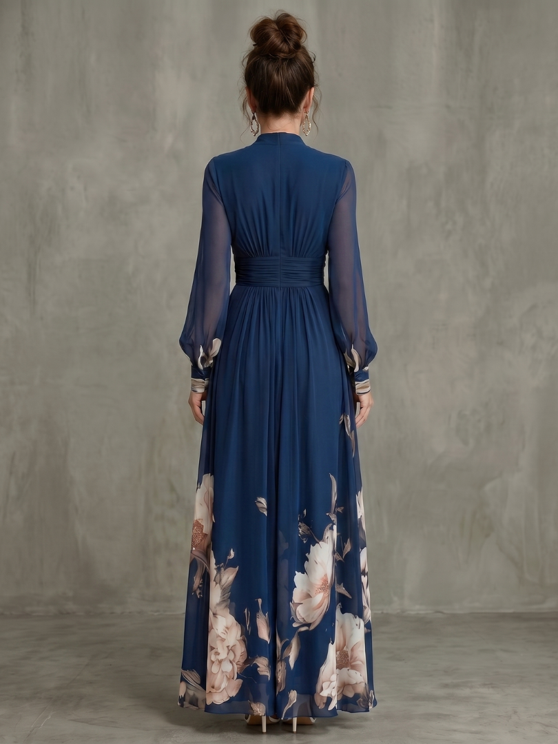 Auvelle | Robe Maxi à Manches Plissées Transparentes