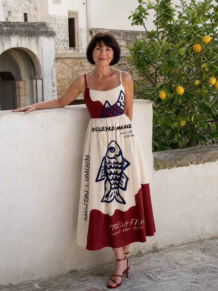 Eiope | Robe Midi Sans Manches avec Graphisme de Poisson