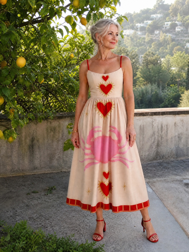 Aurevra | Robe Midi Sans Manches Motif Cœur