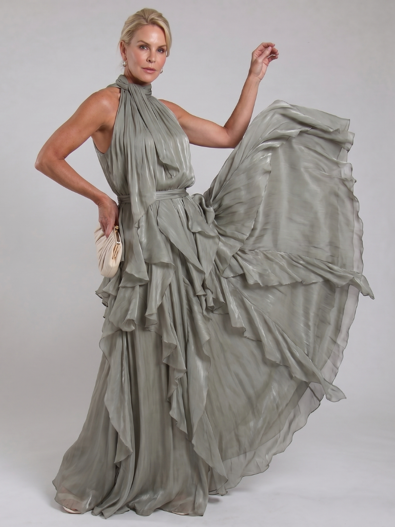 Melisande | Robe Maxi à Encolure Halter avec Volants