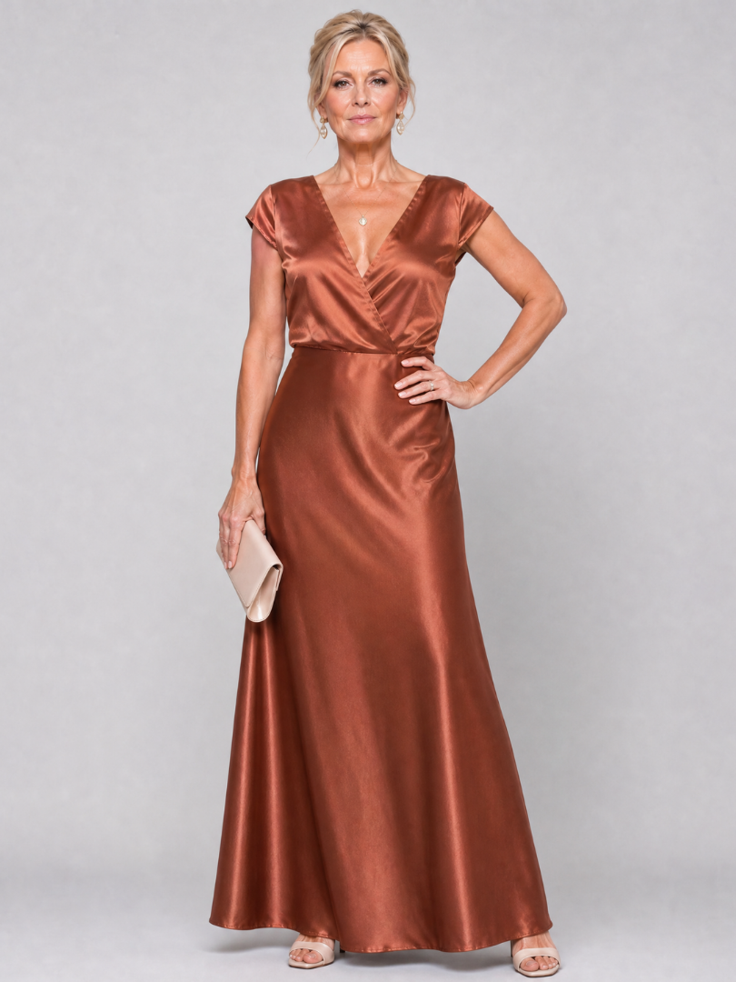 Samouse | Robe Maxi à Manches Courtes et Corsage Drapé