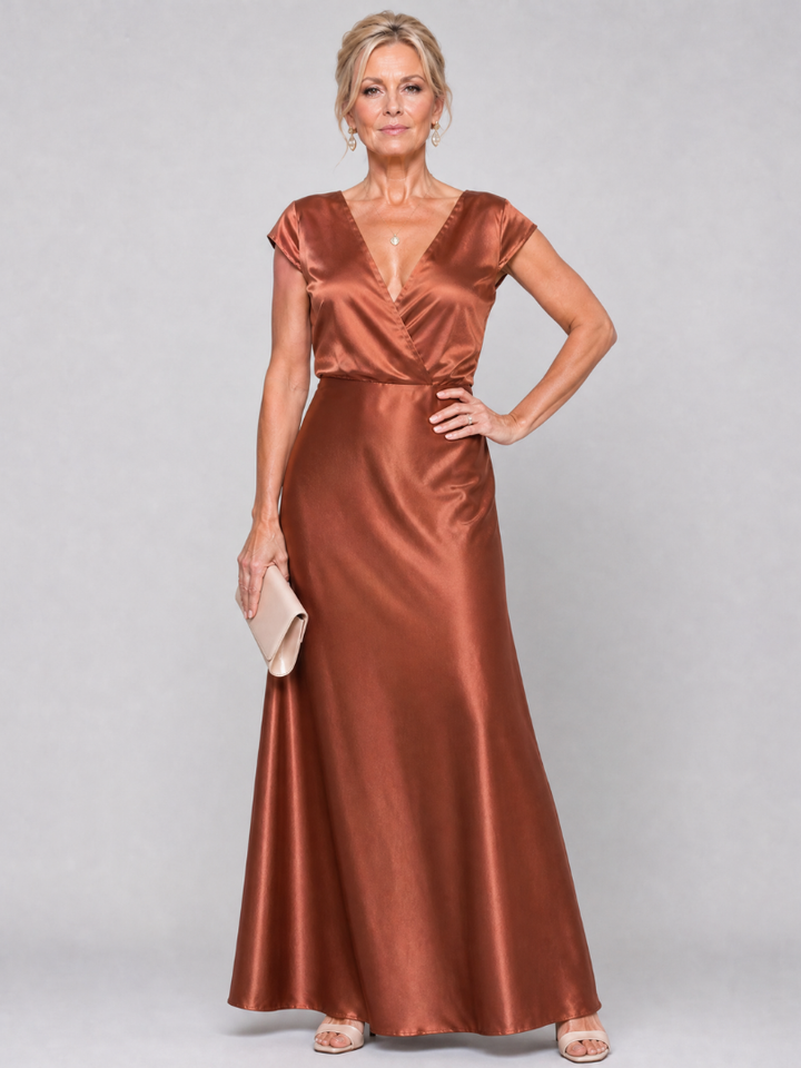Samouse | Robe Maxi à Manches Courtes et Corsage Drapé