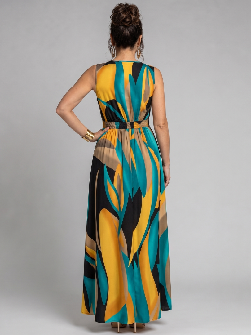 Auvelle | Robe Maxi Sans Manches à Imprimé Abstrait