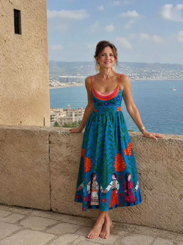 Xylienne | Robe Midi Sans Manches Imprimé Folk