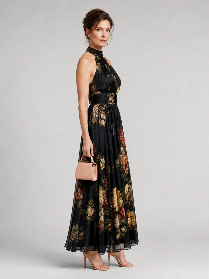 Sior | Robe Midi à Encolure Halter Florale