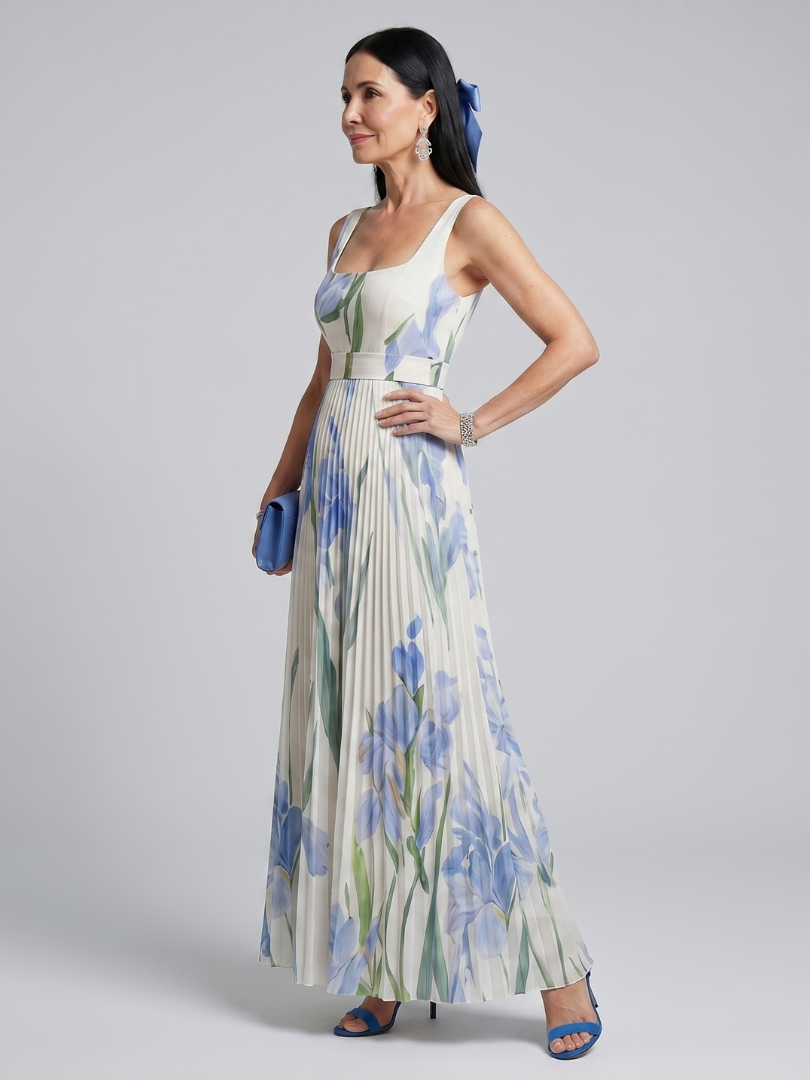 Ophelia | Robe midi sans manches à décolleté carré et imprimé floral