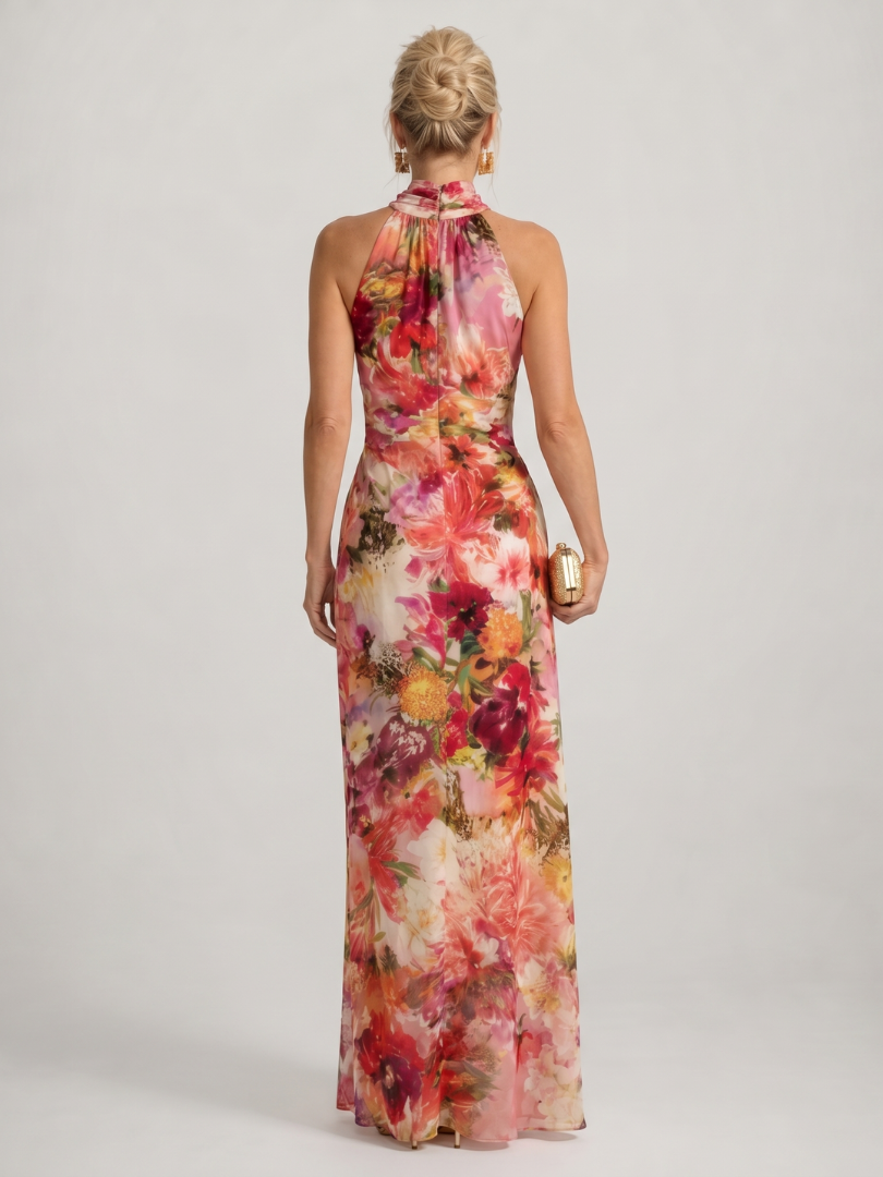 Elisabetta | Robe Maxi à Imprimé Floral avec Col Halter