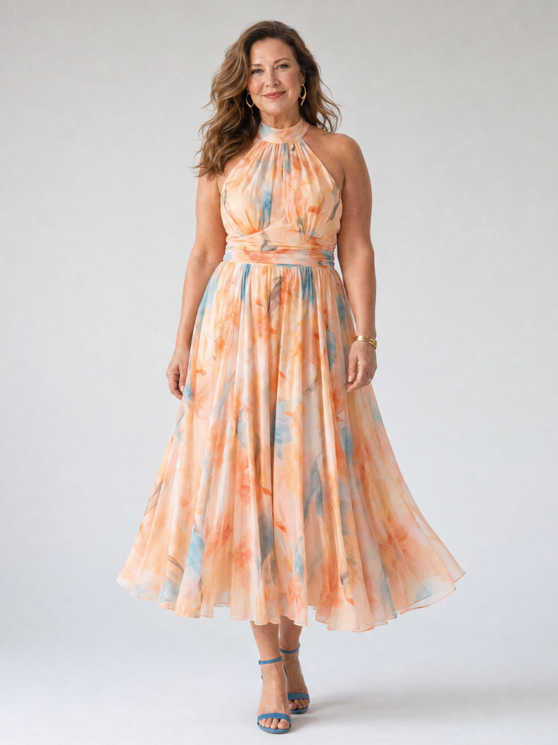 Elin | Robe Midi à Encolure Halter Douce