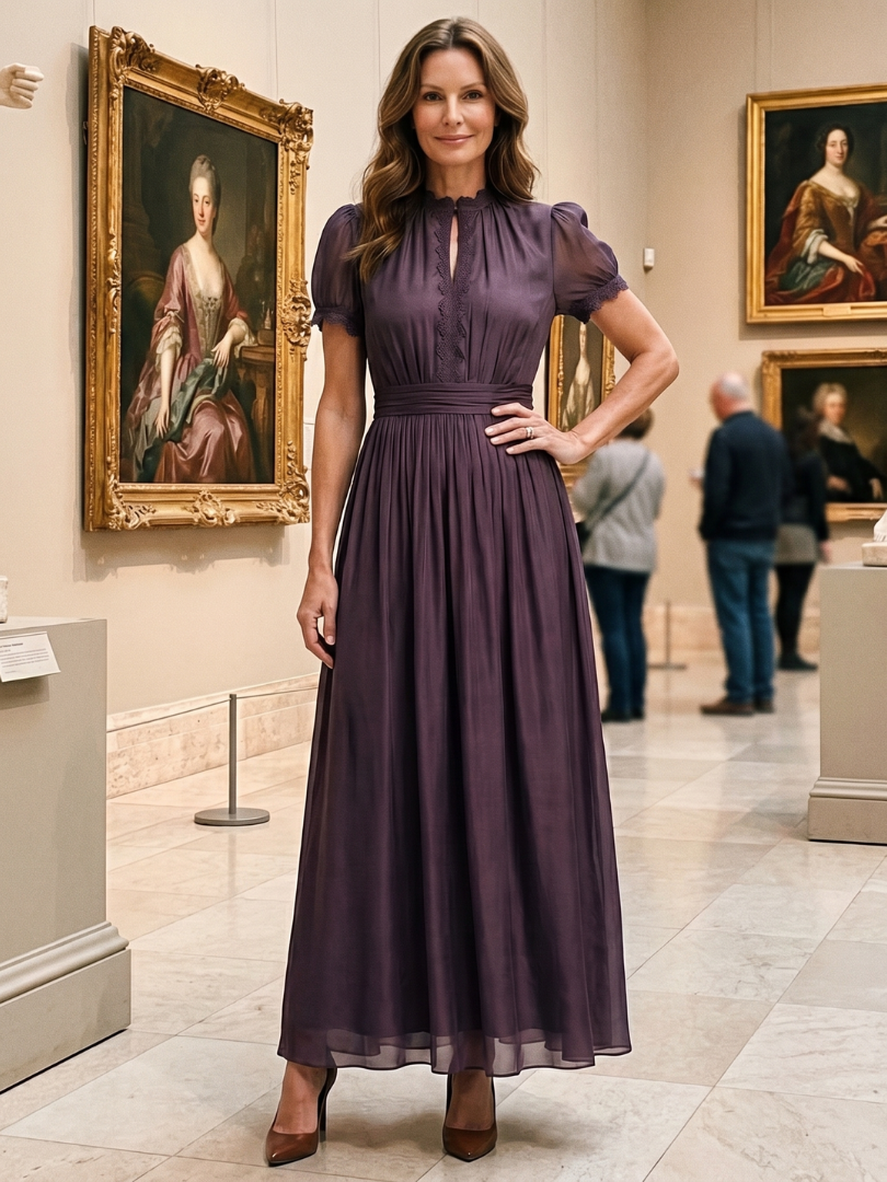 Auvelle | Robe Maxi à Taille Froncée avec Découpe