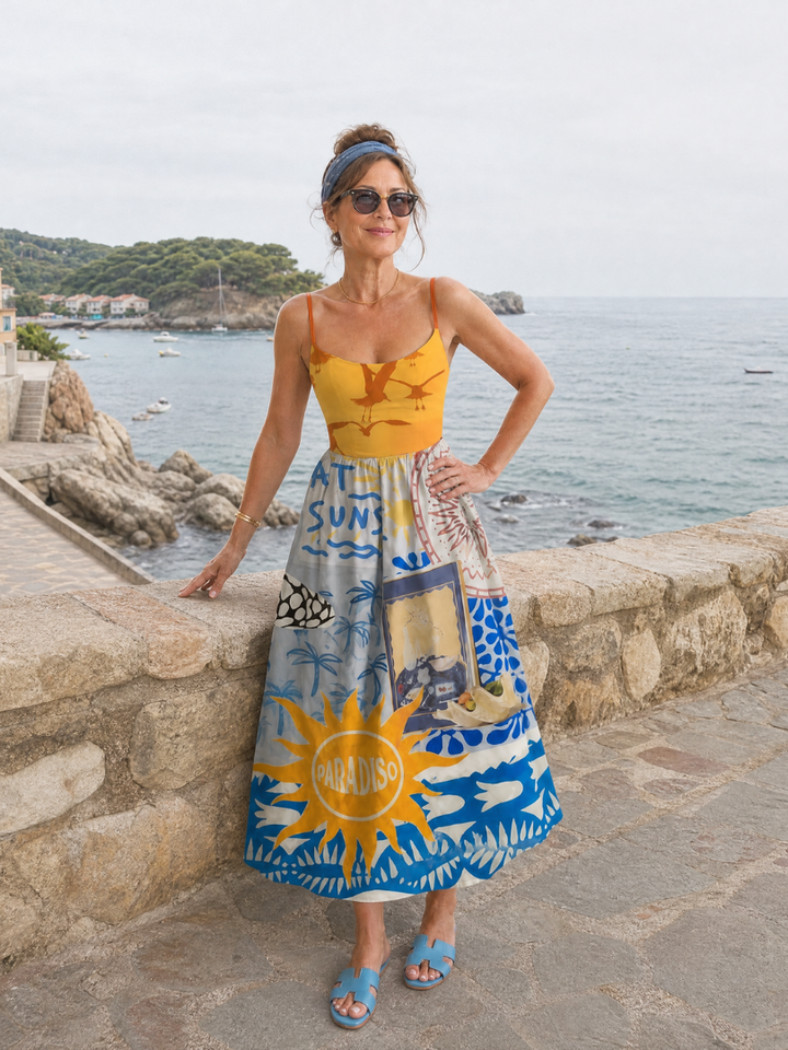 Zarman | Robe Midi Sans Manches Imprimée Côte