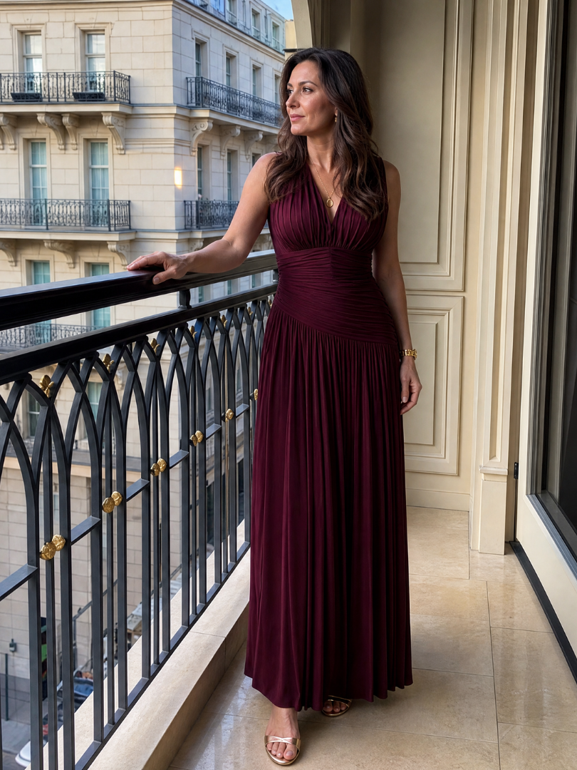 Lemar | Robe Midi Sans Manches à Col V Plissé