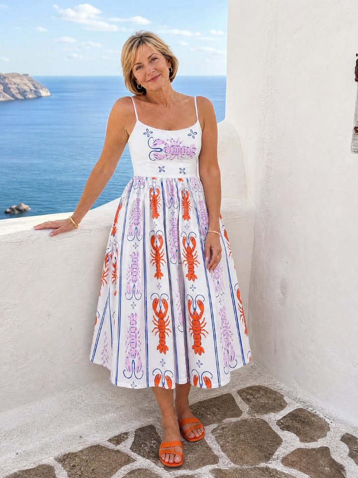 Coralyse | Robe Midi Sans Manches Imprimée Homard