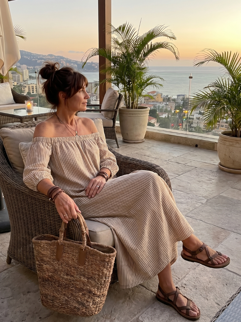 Auvelle | Robe Maxi à Motif Rayé à Épaules Dénudées