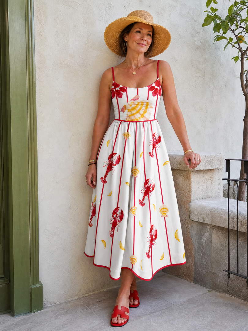 Coriselle | Robe Midi Imprimée Homard et Coquillage