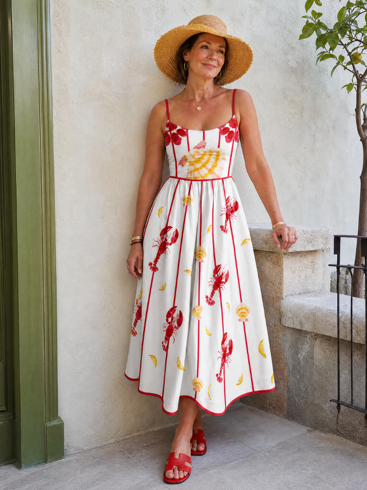 Coriselle | Robe Midi Imprimée Homard et Coquillage