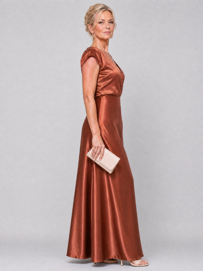 Samouse | Robe Maxi à Manches Courtes et Corsage Drapé