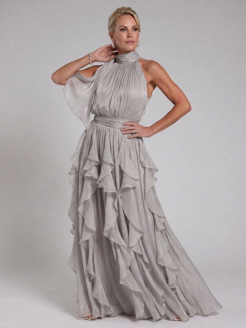 Melisande | Robe Maxi à Encolure Halter avec Volants
