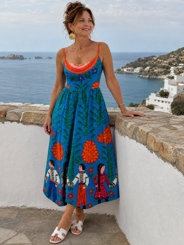 Xylienne | Robe Midi Sans Manches Imprimé Folk