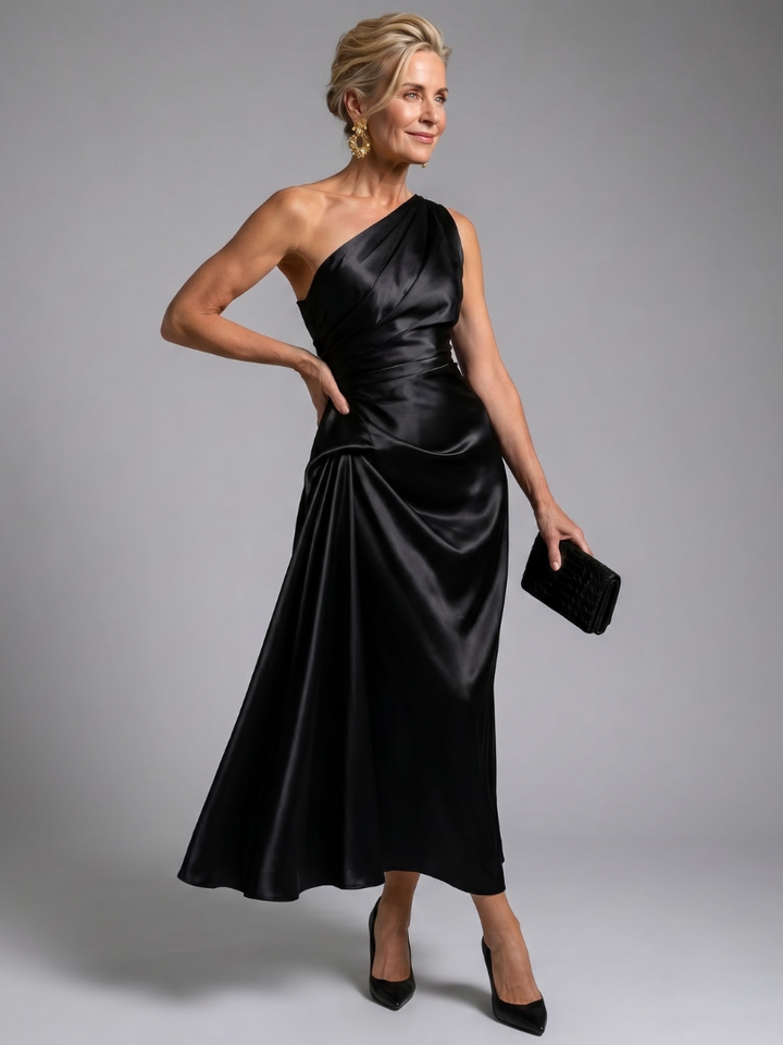 Zeima | Robe Midi Drapée Satinée à Une Épaule