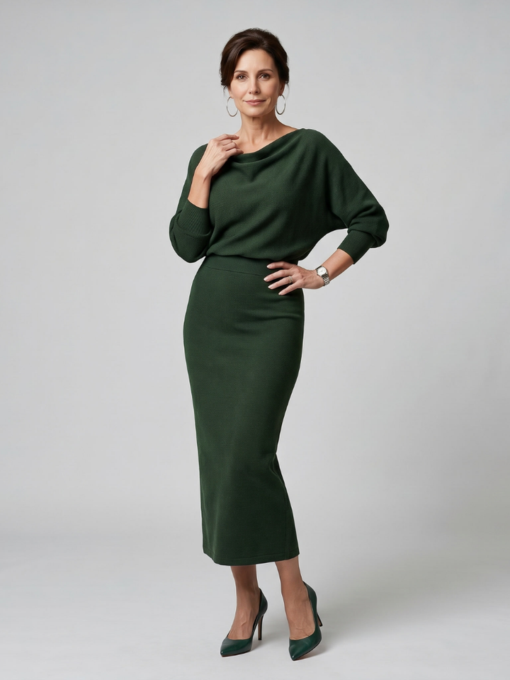 Auvelle | Robe midi ajustée à encolure drapée